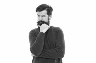 Sorunla ilgilen. Düşünmek için zamana ihtiyacım var. İnsan ruh hali ifadeleri. Düşünceli adam sakalına dokundu. Sakallı hippi ciddi ve kendinden emin. Üzülmene gerek yok. Düşünce duygularını ifade eden adam.