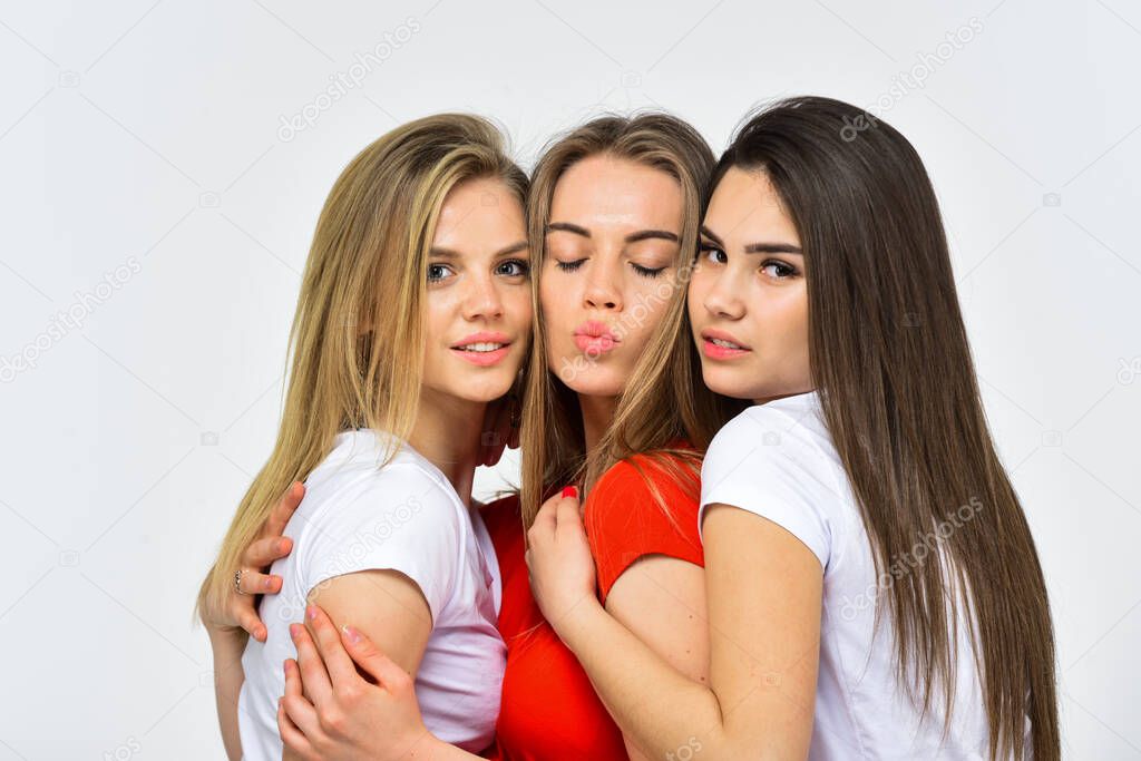 Girls close friends share intimate gossips, soulmate concept