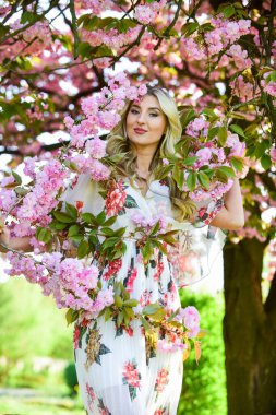 Bahar çiçeği. Çiçeklerin kadınları neden her zaman mutlu ettiğini. Parfüm ve kozmetik. Kişisel bakım. Mutlu bahar günleri. Bahar sembolü Kız bahçedeki sakuranın tadını çıkarıyor. Kiraz ağacı. İyi titreşimler. Çiçek aroması