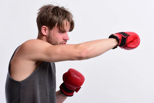 Athlete with leather box equipment isolated on white background — Stock Photo, Image