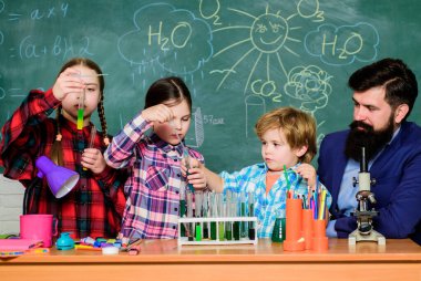 Okul kulübü eğitimi. Öğretmen ve öğrencilerin test tüpleri sınıfta. Kimya temalı kulüp. İlgi alanları ve konu kulübü. Grup etkileşimi ve iletişim. Hobilerini, yeteneklerini ve becerilerini paylaş.