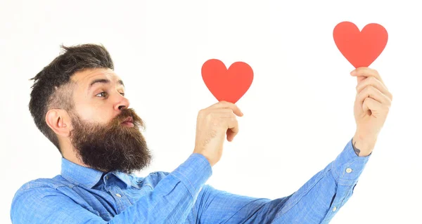 Sentimentos românticos e conceito de amor. Homem com barba — Fotografia de Stock