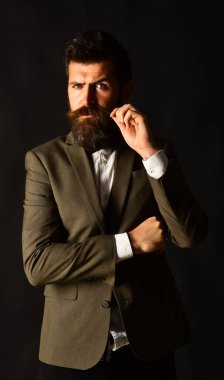 Yönetmen ya da girişimci şık sakallı ve bıyıklı..