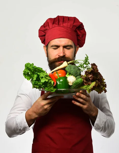 Mann mit Bart isoliert auf weißem Hintergrund. Gesunde Ernährung — Stockfoto