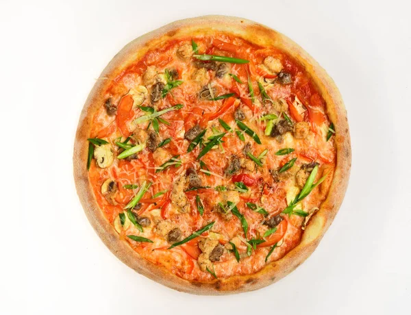 Italian cuisine and food delivery concept. Spicy pizza