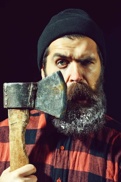 Brutal homem barba com machado — Fotografia de Stock