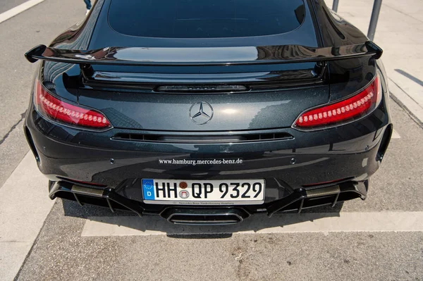 Supercar Lamborghini Huracan LP 610-4 black color parked at the street in Hamburg — Stock Photo, Image