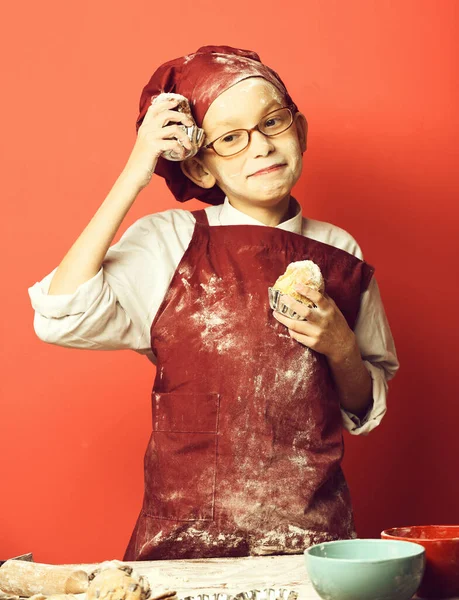 Stained cute cook chef boy — Stock Photo, Image
