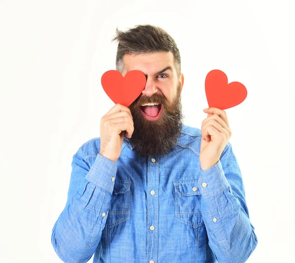 Hipster celebra dia dos namorados, isolado no fundo branco — Fotografia de Stock