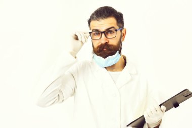 Kaba sakallı Kafkas doktor ya da lisansüstü öğrencisi