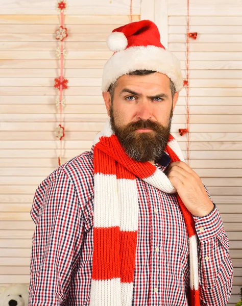 Festivals and partying concept. Guy in red and white scarf — Stock Photo, Image