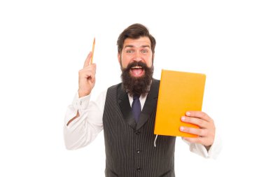 Bir fikrim var. İlham verici öğretmen kitap yetiştirme kalemi tutuyor. Eğitim okulu. Yazar fikri. Yaratıcı yazarlık. İlham ve yaratıcılık. Bilgi ve bilgi. Hayal gücü ve fantezi. Oluştur ve hayal et