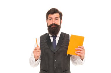 Çalışmaya hazırım. Sakallı adam ders kitabı ve kalem tutuyor. Okul malzemelerine dönelim. 1 Eylül. Resmi eğitim. Özel ders. Evde eğitim. Okuma ve yazma. Dilbilgisi ve edebiyat