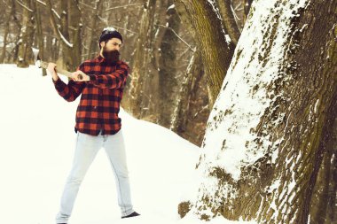 Yakışıklı adam ağaç kesiyor.