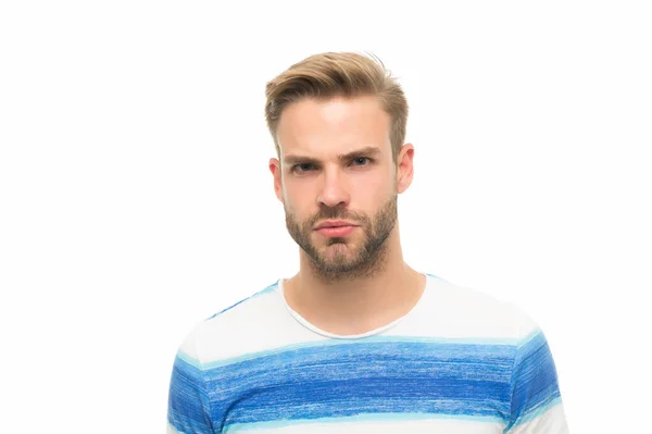 Perfect male. male spring fashion style. mens facial care and beauty. having trendy haircut. serious guy with unshaven face. confidence and charisma. bearded sexy man wearing casual shirt — Stock Photo, Image