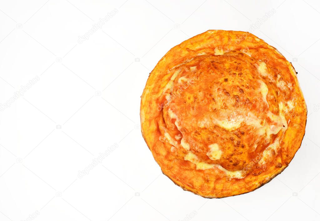 Pizza with cheese and closed top isolated on white background