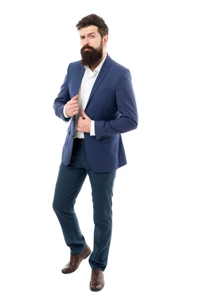 Cheveux et toilettage du visage. Homme beau barbu homme d'affaires porter costume formel. Vêtements homme et concept de mode. Employé de bureau. Modèle de mode avec longue barbe et moustache. gens d'affaires style de mode — Photo