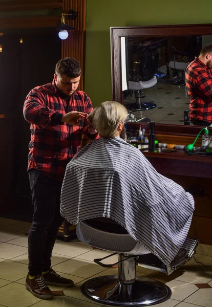 Scissors cutting. Man with dyed hair. Barber hairstyle barbershop. Hipster getting haircut. Barber cosmetics. Fresh haircut. Hairdresser tools. Most stylists would not give opinion unless you ask