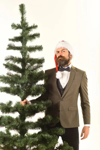 Manager with beard get ready for Christmas. Man in suit — Stock Photo, Image