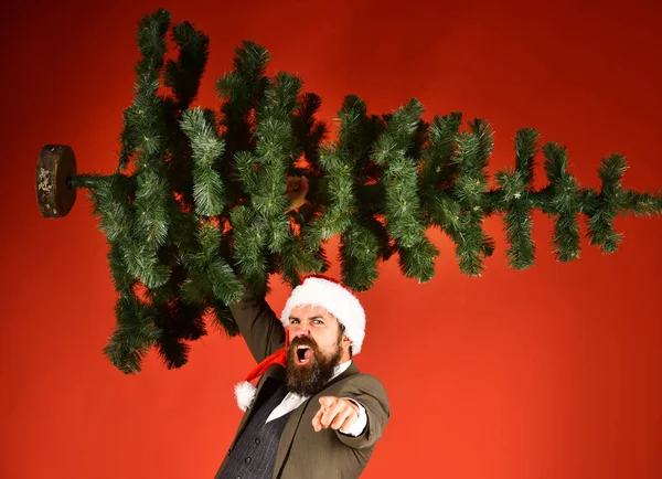 Kerst bedrijfsfeest concept. Man in pak en kerstmuts — Stockfoto