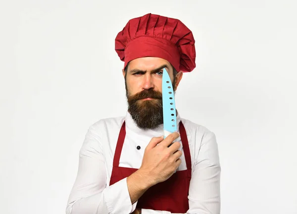 Man with beard in cook uniform isolated on white background. — Stock Photo, Image