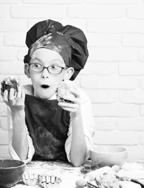 Stained cute cook chef boy — Stock Photo, Image