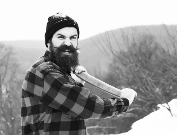 Angry man or brutal lumberjack — Stock Photo, Image