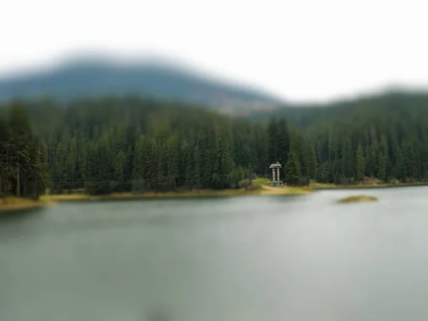 Tilt Shift Foto Von Nadelwald See Blick Auf Die Küste — Stockfoto