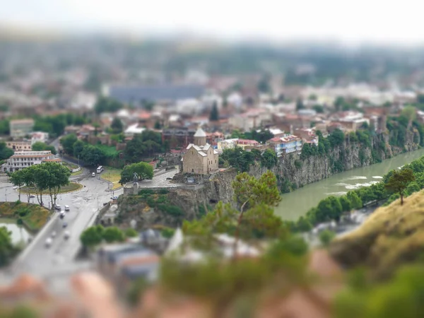 Tilt Shift Photo Centre Ville Tbilissi Géorgie Vieille Ville Bord — Photo