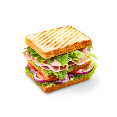 Jambon, salata ve domates ile büyük sandviç