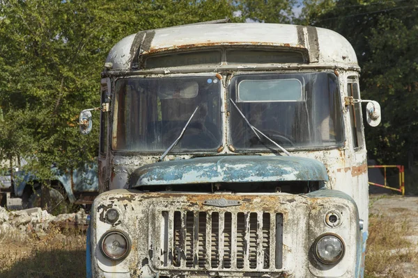 Five abandoned old non-working Soviet lorries