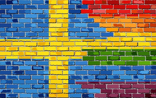 Muro Ladrillo Banderas Suecia Gay Ilustración Arco Iris Bandera Suecia — Archivo Imágenes Vectoriales