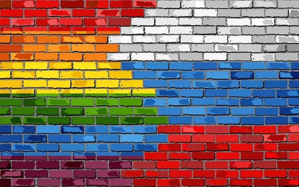 Parede Tijolo Rússia Bandeiras Gays Ilustração Arco Íris Bandeira Russa — Vetor de Stock