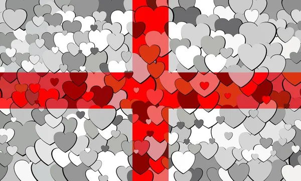 Engelsk Flagga Gjord Hjärtan Bakgrund Illustration Flagga England Med Hjärtan — Stock vektor