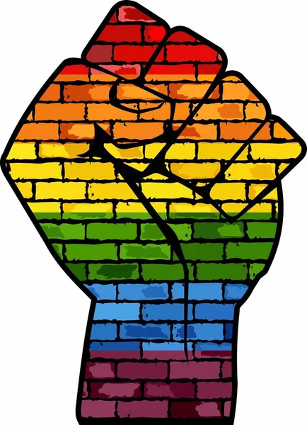 Lgbt Protest Fist Illustratie Gay Pride Vuist Een Bakstenen Muur — Stockvector