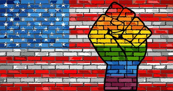 Lgbt Protest Fist Usa Brick Wall Flag Illustration Brick Wall — Stock Vector
