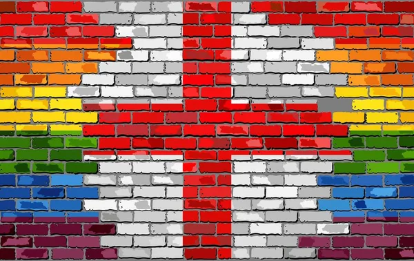 Ziegelwand England Und Homosexuell Flaggen Illustration Regenbogen Und England Flagge — Stockvektor