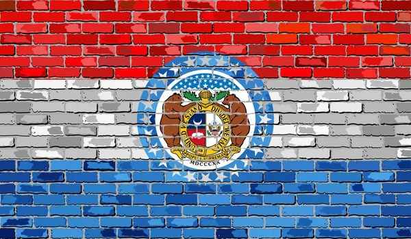 Bandera Missouri Una Pared Ladrillo Ilustración Bandera Del Estado Missouri — Vector de stock