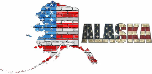 Usa Stato Dell Alaska Muro Mattoni Illustrazione Bandiera Dello Stato — Vettoriale Stock