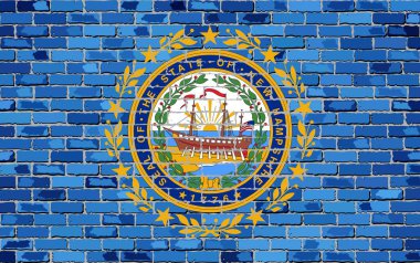 Bir tuğla duvar - illüstrasyon, bayrak tuğla zemin üzerine New Hampshire devlet, New Hampshire bayrak