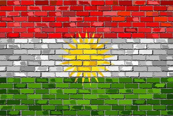 Bandera Del Kurdistán Una Pared Ladrillo Ilustración Bandera Kurda Sobre — Vector de stock