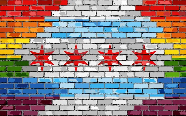 Brick Wall Chicago Gay Flags Illustration Rainbow Flag Brick Textured — Stock Vector