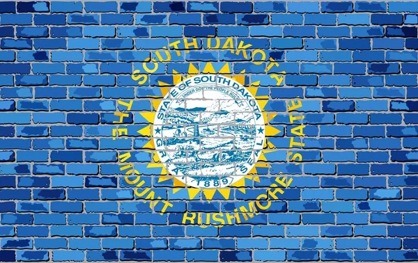 Bir Tuğla Duvar Illüstrasyon Bayrak Tuğla Zemin Üzerine Güney Dakota — Stok Vektör