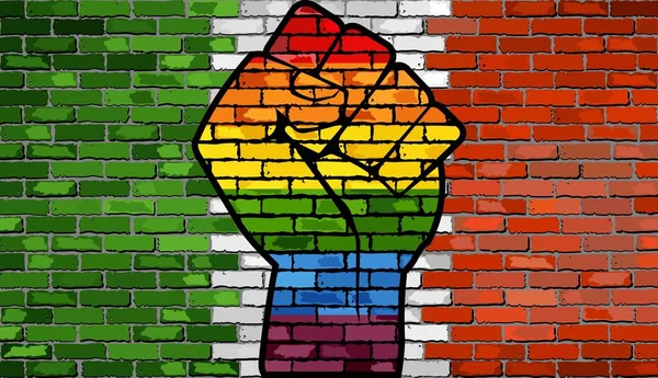 Lgbt Protestfaust Auf Einer Italienischen Ziegelwand Flagge Illustration Ziegelwand Italienische — Stockvektor