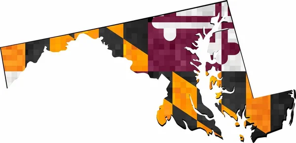 Grunge 马里兰地图与旗子里面 马里兰向量地图 马里兰的抽象粗野马赛克旗子 — 图库矢量图片
