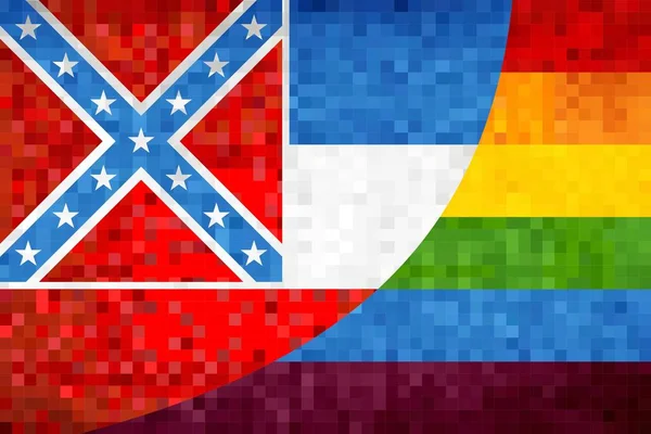 Mosaico Misisipi Banderas Gay Ilustración Grunge Resumen Misisipi Bandera Bandera — Vector de stock