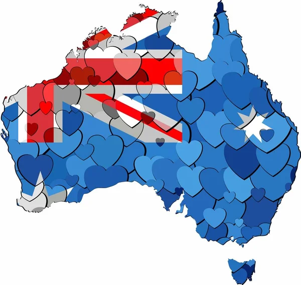 Australie Carte Fond Fait Coeurs Illustration — Image vectorielle