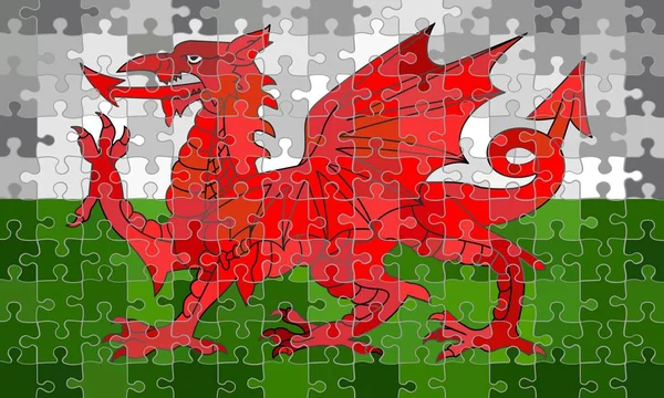 Wales Flagga Gjord Pussel Bakgrund Illustration — Stock vektor