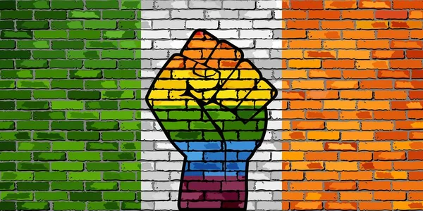 Lgbt Protest Pięść Irlandii Cegły Ściany Flaga Ilustracja — Wektor stockowy