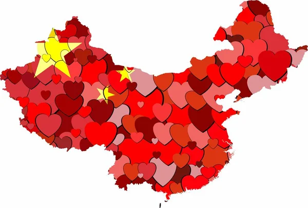 China Mapa Feito Fundo Corações Ilustração — Vetor de Stock